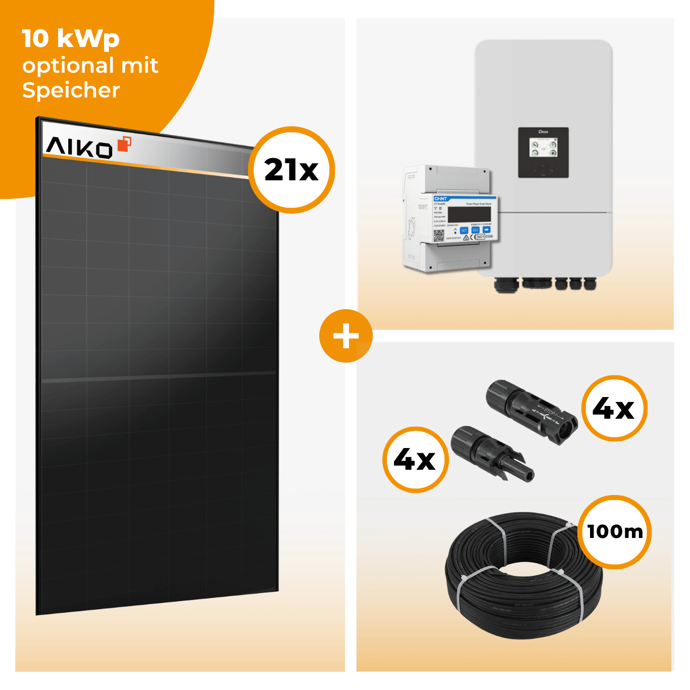 PV Komplettset 10 kWp – 21 x Aiko 470 Neostar 3S+ & Deye SUN-10K-SG05LP3-EU-SM2 opt. Deye SE-G5.1 pro B - LV Speicher