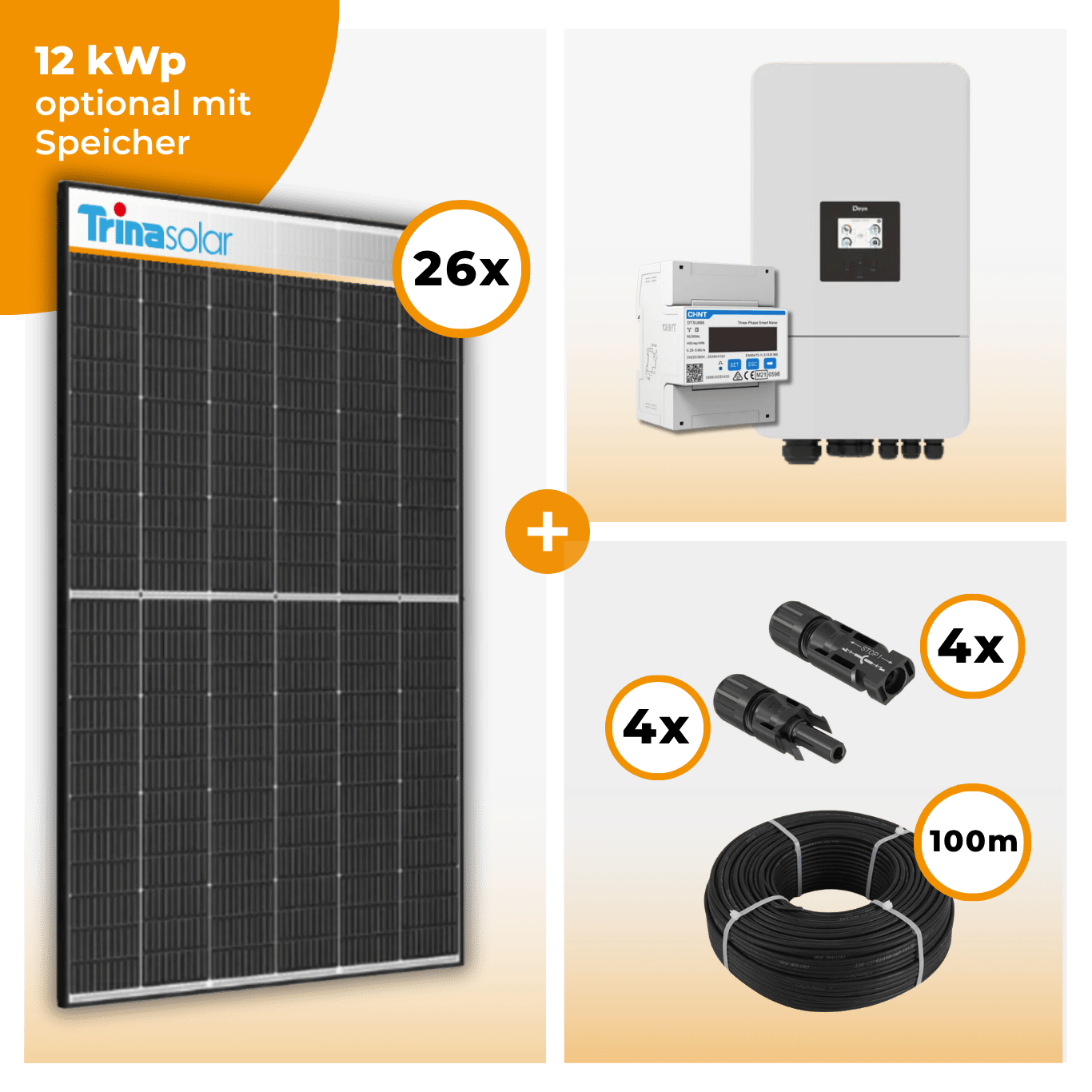 PV Komplettset 12 kWp – 26 x Trina 455 Black Frame & Deye SUN-12K-SG05LP3-EU-SM2 opt. Deye SE-G5.1 pro B - LV Speicher
