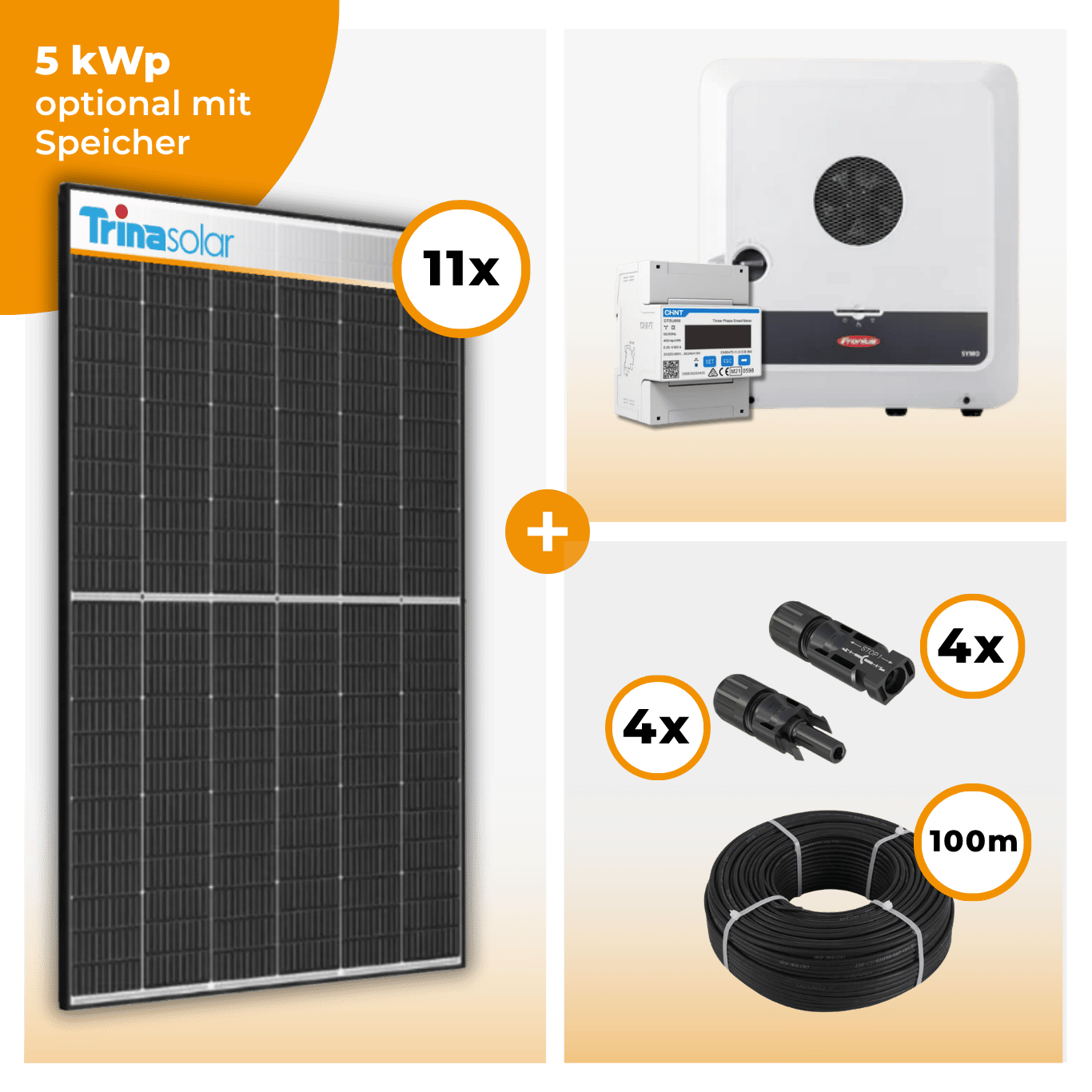 PV Komplettset 5 kWp – 11 x Trina 455 Black Frame & Fronius Symo GEN24 Plus opt. Fronius Reserva Speicher