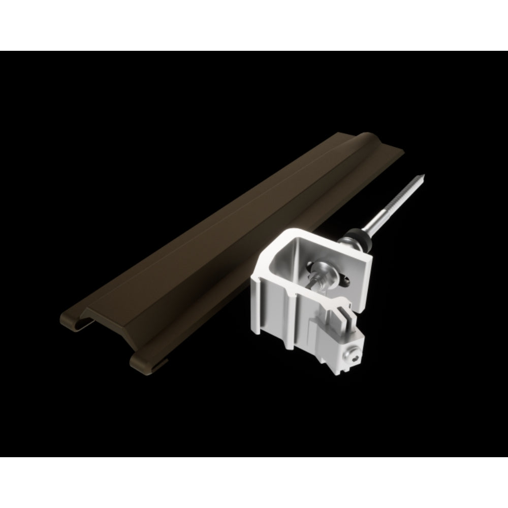 Solarpanel mit steingrauer Montageschiene und Metallklemme