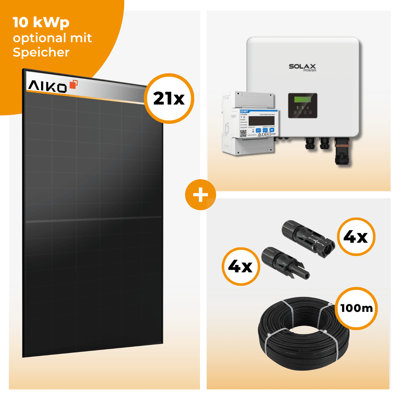PV Komplettset 10 kWp – 21 x Aiko 470 Neostar 3S+ & Solax X3 Hybrid opt. T-BAT SYS Speicher
