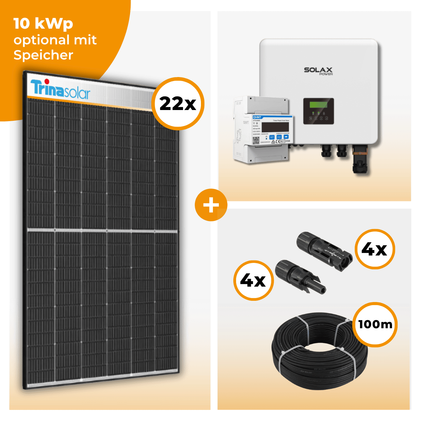 PV Komplettset 10 kWp – 22 x Trina 455 Black Frame & Solax X3 Hybrid opt. T-BAT SYS Speicher