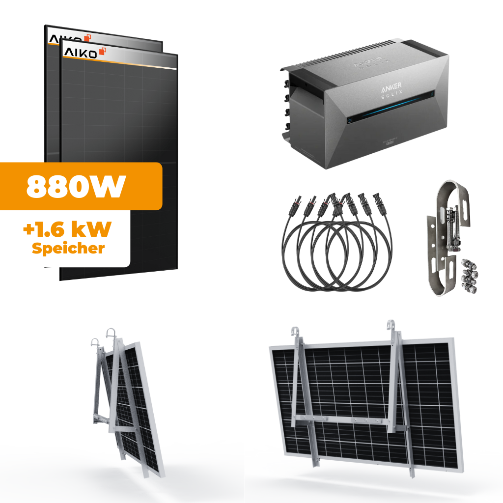 880W AIKO + Anker Balkonkraftwerk Komplettset für Balkongeländer