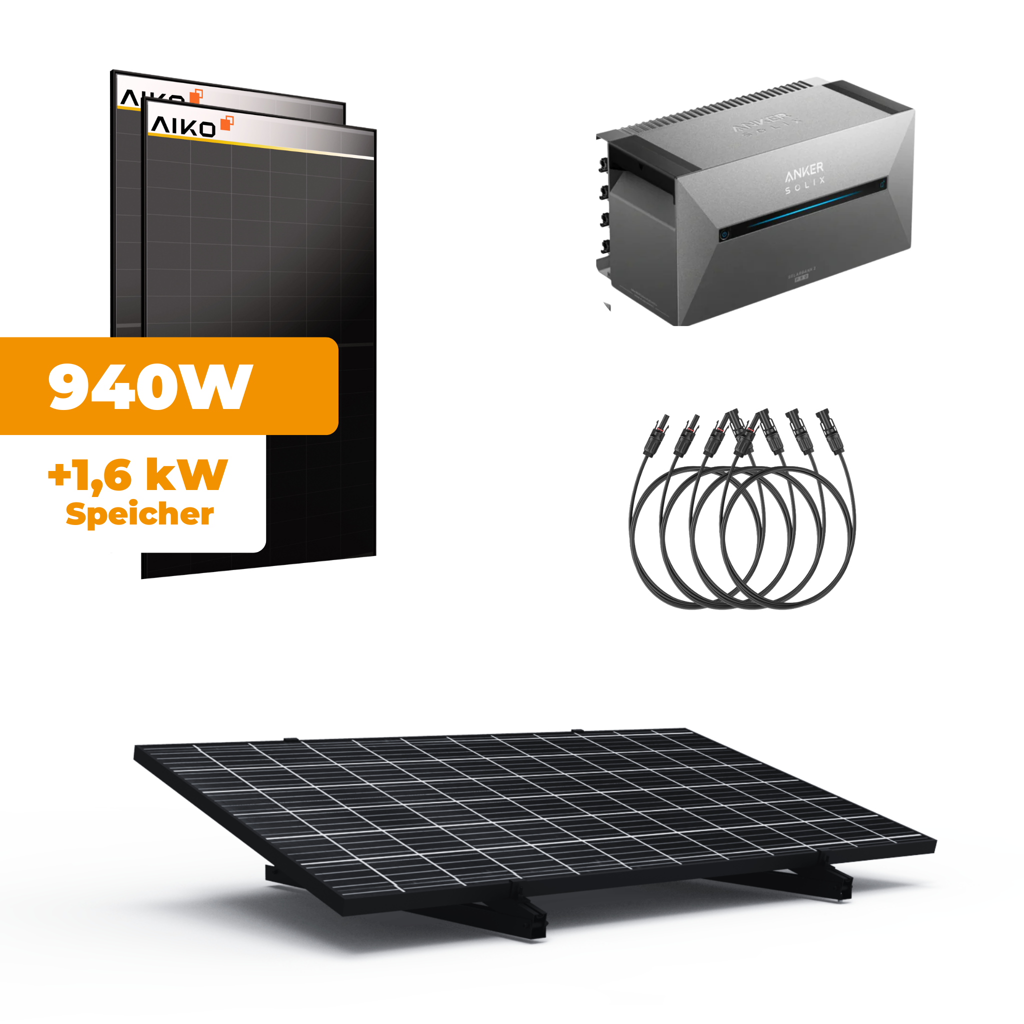 880W Flachdach und Garten Anker Balkonkraftwerk Komplettset