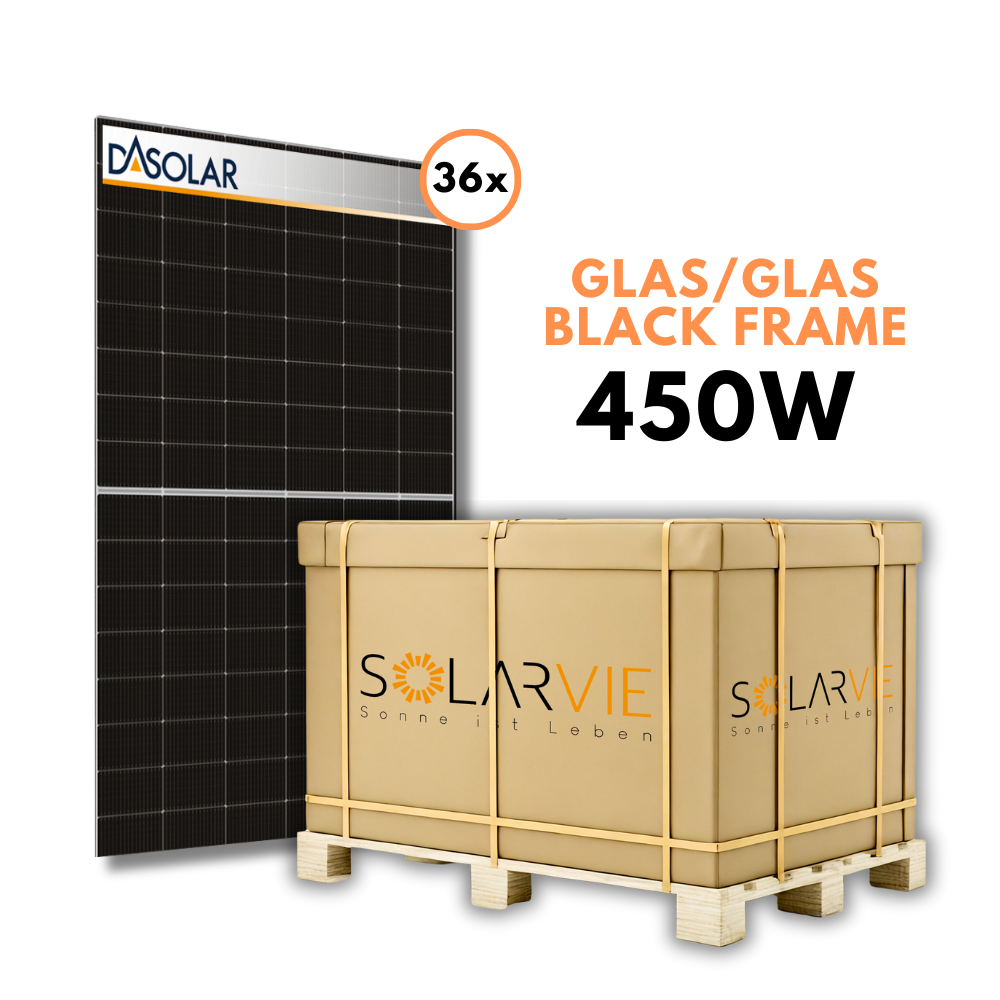 DAS Solar 450W Bifacial monokristallines N-Typ Glas-Glas Black frame Solarmodul (Palette = 36 Stück)