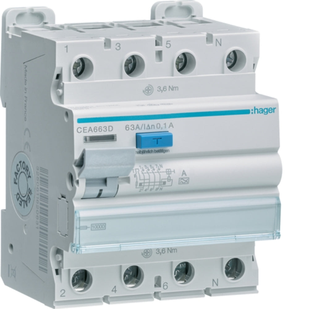 HAGER FI-Schalter 4P 10kA 63A 100mA Typ A