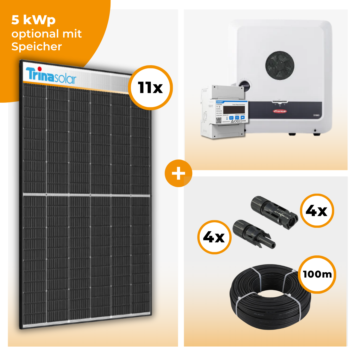PV Komplettset 5 kWp – 11 x Trina 455 Black Frame & Fronius Symo GEN24 Plus opt. BYD HVM Speichereinheit