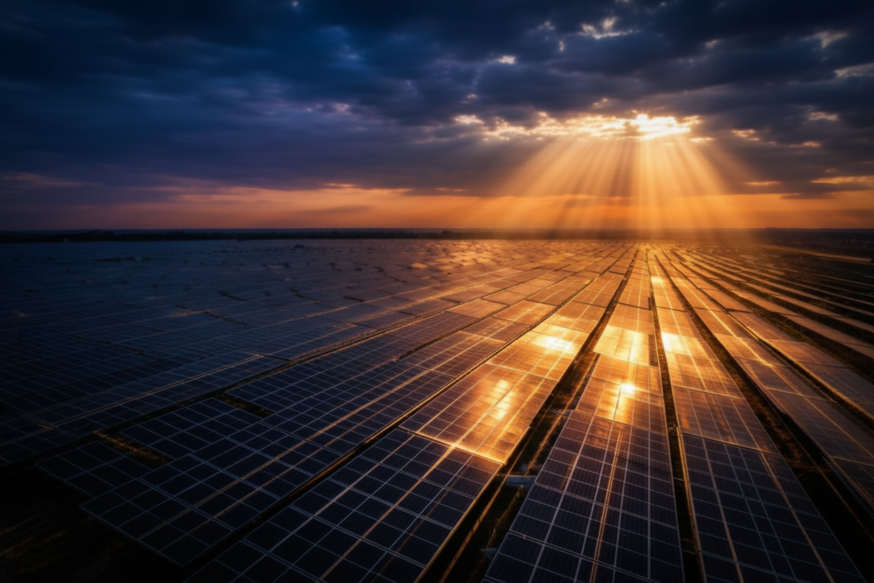 Feld mit Solarpaneelen 