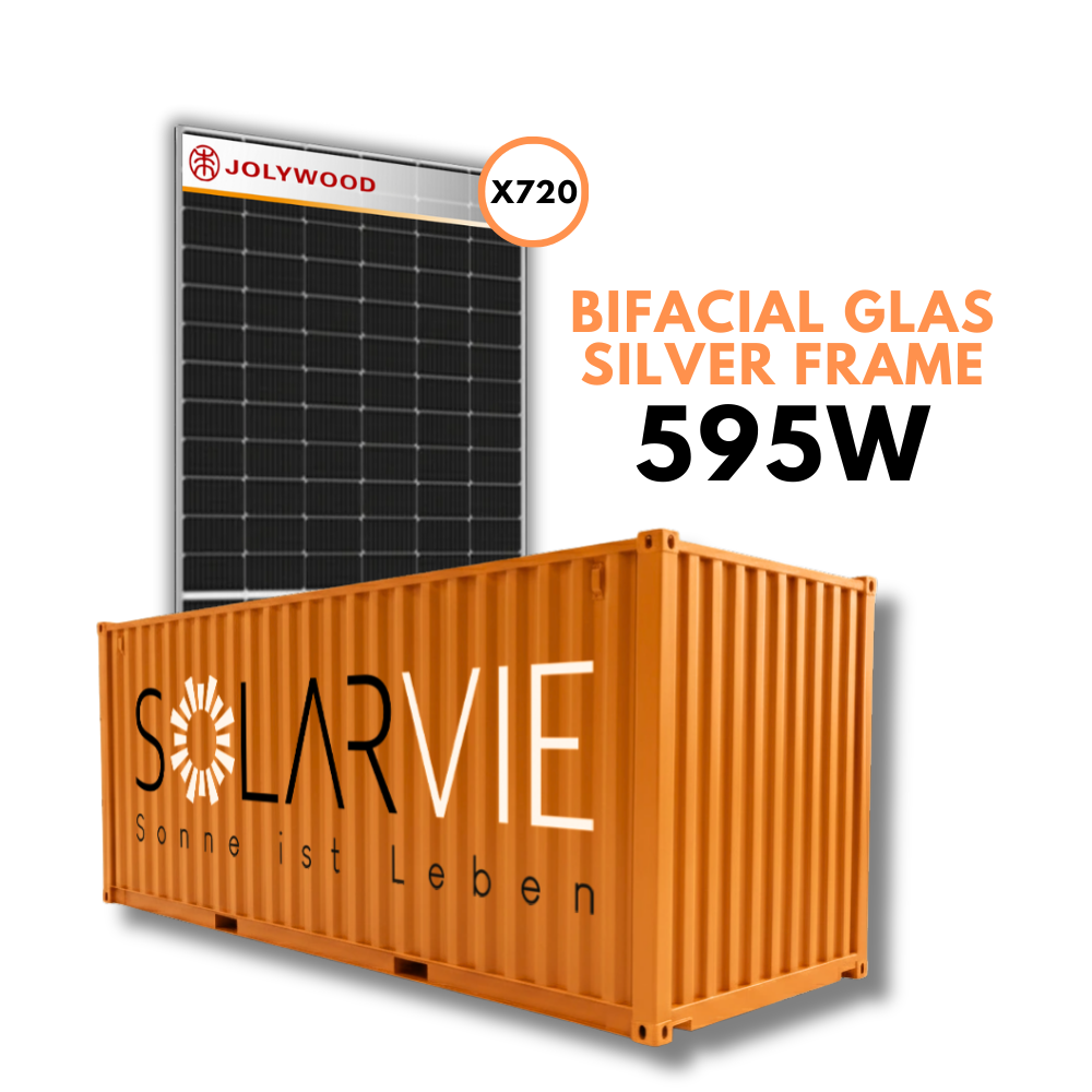 Jolywood 595W Pro Series Bifacial Glas-Glas Silver Frame (Container = 720 Stück)