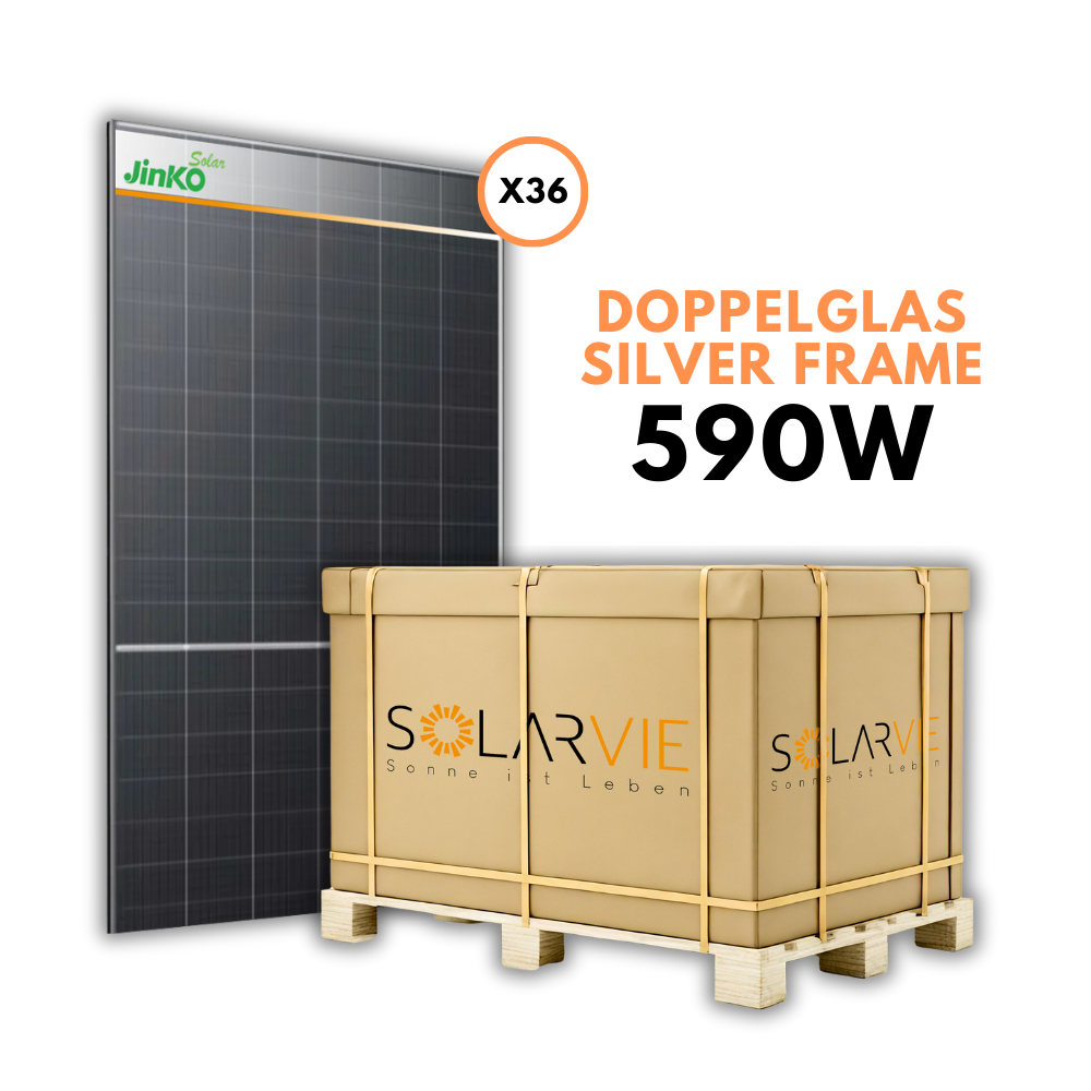Jinko Solar 590W Tiger Neo Bifazial Doppelglas N-Type Silver Frame (Palette = 36 Stück)