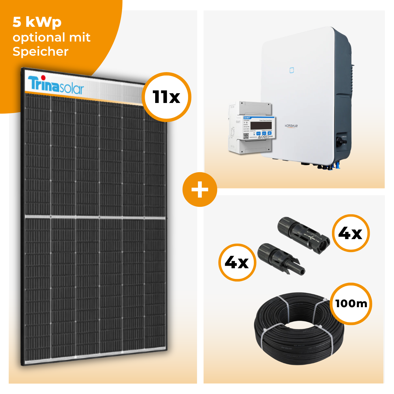 PV Komplettset 5 kWp – 11x Trina 465 Black Frame & Sungrow Hybrid opt. SBR Speicher