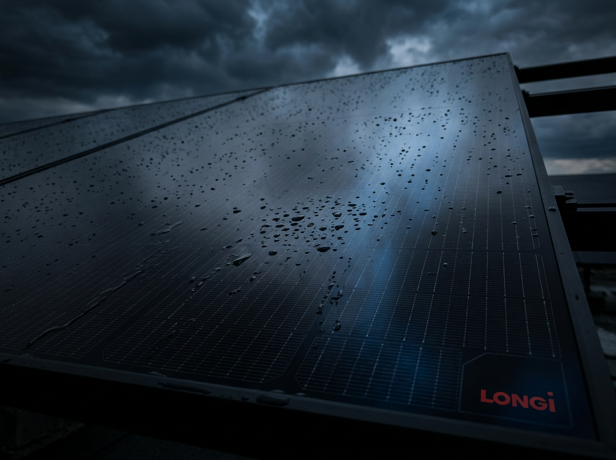 Wassertropfen auf dem LONGI-Solarpanel
